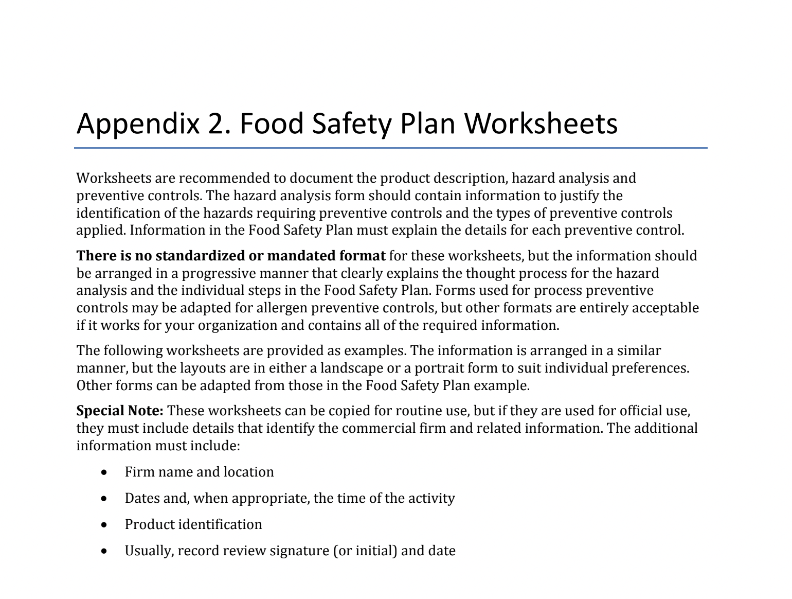 Food Safety Plan Example Pdf Free Download